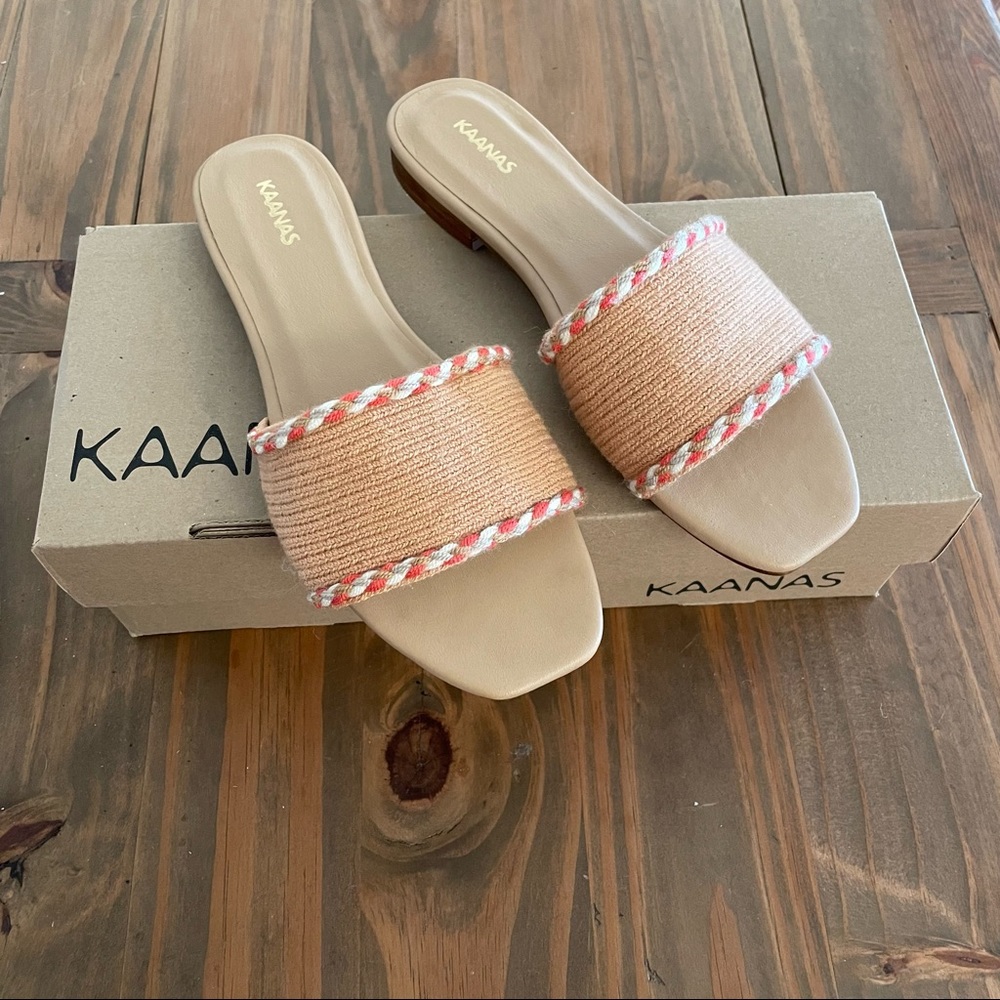 Kaanas Jamaica Handwoven Camel Flat Sandals Slides